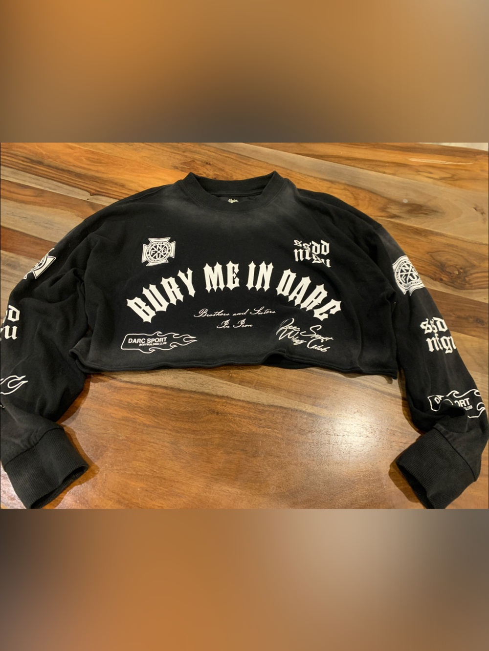 Darc Sport Black Cropped Graphic Crewneck with White Print